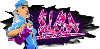 BLACK LABEL GRAFX Wandtattoo Aufkleber Graffiti Mädchen Elsa 3D