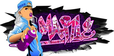 BLACK LABEL GRAFX Wandtattoo Aufkleber Graffiti Mädchen Marie 3D