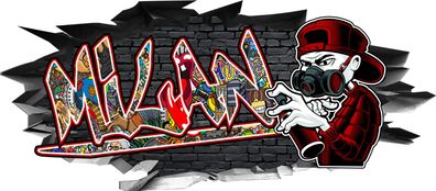 BLACK LABEL GRAFX Wandtattoo Aufkleber Graffiti Jungen Milan 3D