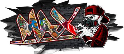 BLACK LABEL GRAFX Wandtattoo Aufkleber Graffiti Jungen Max 3D