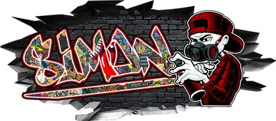 BLACK LABEL GRAFX Wandtattoo Aufkleber Graffiti Jungen Simon 3D