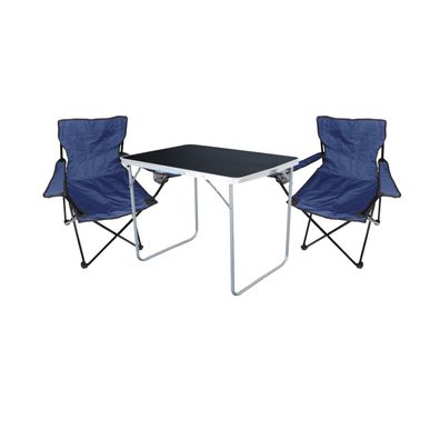 3-tlg Camping Set Campingtisch Schwarz + 2 x Campingstuhl Klappstuhl Blau