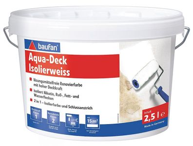 baufan® Aqua-Deck Isolierweiss 2,5 L Isolierfarbe für Fett- und Wasserflecken
