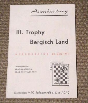 Ausschreibung 1975 III. Trophy Bergisch Land Nürburgring