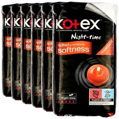 6x Kotex Maxi Night Time Damenbinden 10 Stück