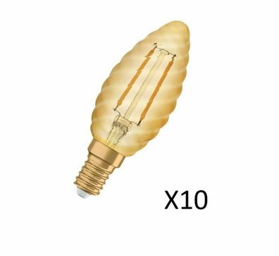 10 Stück OSRAM LED Kerzenlampen 1,5W 824 120lm E14 Gold Fil Spiral 15000 St. A + +