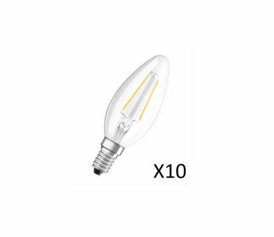 10 Stück OSRAM LED Kerzenlampen 2W(23W) 827 230lm E14 Klar Filament EEK = A + +