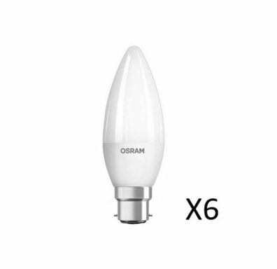 6 Stück OSRAM LED Kerzenlampen 5,4W(40W) 827 470lm Dimmbar B22d Matt EEK = A+
