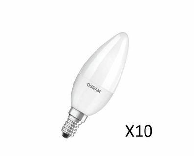 10 Stück OSRAM LED Kerzenlampen 5,7W(40W) 827 470lm Dim E14 Matt EEK = A+