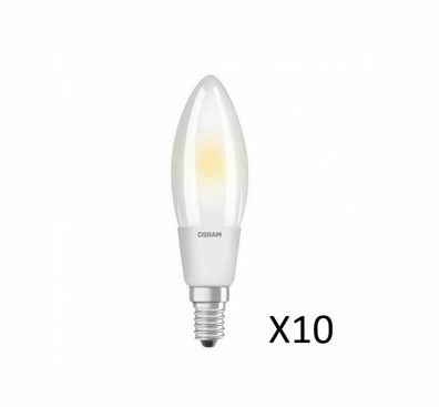 10 Stück OSRAM LED Kerzenlampen 4,5W(40W) 827 470lm Dim E14 Fil EEK = A + +