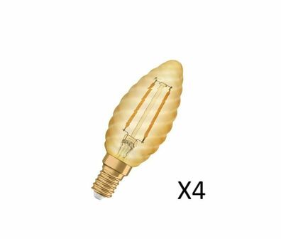 4 Stück OSRAM Vintage 1906 LED Kerzenlampen 2,5W(22W) 825 225lm E14 Gold Gedreht