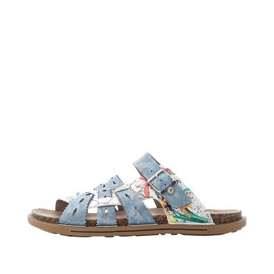 Rieker Damenschuhe Hausschuhe Pantolette Blau Freizeit
