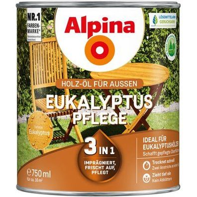 Alpina Holz-Öl für Außen Gartenholz Pflege 3in1 Eukalyptus 750 ml