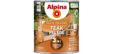 Alpina Holz-Öl für Außen Gartenholz Pflege 3in1 Teak 750 ml