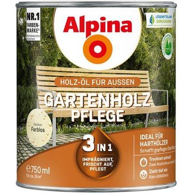Alpina Holz-Öl für Außen Gartenholz Pflege 3in1 farblos 750 ml