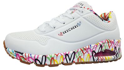 Skechers Uno Loving Love Damenschuhe Schnürschuhe Sportive Sneaker Weiß Freizeit