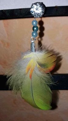 Ohrring Handarbeit UNIKAT aus Papageienfeder von Papagei / Amazone Geschenk