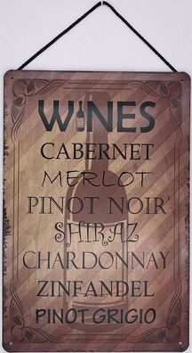 Blechschild mit Kordel 30 X 20cm Wines