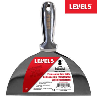 LEVEL5 Profi Spachtel ganz aus Edelstahl 8"/204mm Malerspachtel Trockenbau 5-408