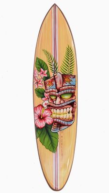 Tiki Surfboard 100cm Surfbrett Deko zum Aufhängen Blumen Hawaii Maui Style