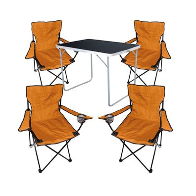 5-tlg Camping Set Campingtisch Schwarz + 4 x Campingstuhl Klappstuhl Orange