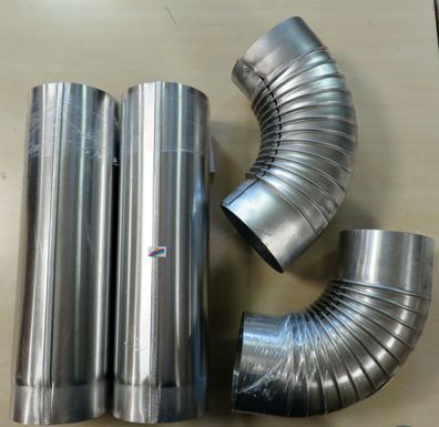 Aluminium Abgasrohr Set 2 Bogen + 2 Rohre DN 130 mm für Heizthermen von 24-26KW