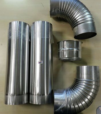 Aluminium Abgasrohr Set 2 Bogen + 2 Rohre + Wandfutter DN130 für Heizthermen 24-26KW