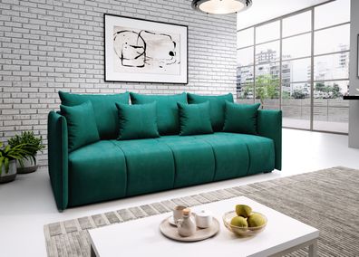 FURNIX Sofa ASVIL 3-Sitzer Schlafsofa Couch mit Schlaffunktion Bettkasten MH37 Grün