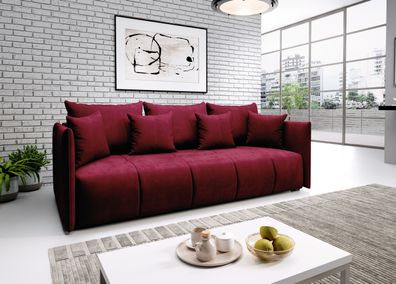 FURNIX Sofa ASVIL 3-Sitzer Schlafsofa Couch mit Schlaffunktion Bettkasten MH59 Rot