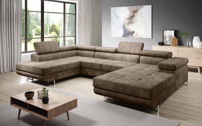FURNIX Zante Couch Sofa Schlafsofa U-Form U-Sofa Schlaffunktion PS03 Hellgrau