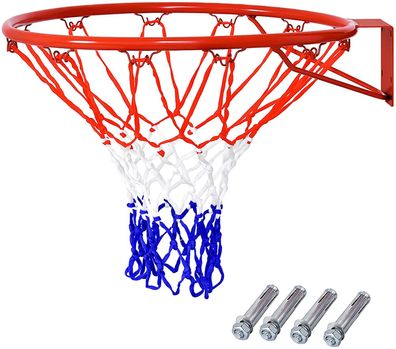 45cm Basketballring mit Netz, Basketball Korb aus Stahlrahmen&wetterfestes Nylonnetz