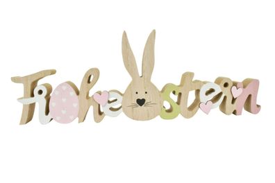 Schriftzug Frohe Ostern mit Hase und Herzen | Aufsteller Osterhase Ostern 33cm