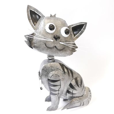 Gartenfigur Dekofigur Katze aus Metall beweglicher Kopf anthrazit/ schwarz H 43.5