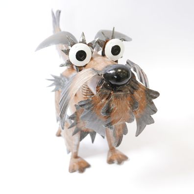 Gartenfigur Dekofigur Hund Schnauzer aus Metall beweglicher Kopf braun H 31