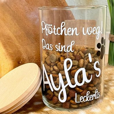 Leckerli-Box Leckerchen-Glas mit Name Hund / Katze mit Holzdeckel Vorratsglas