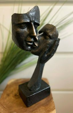 Skulptur Gesichter IN HAND - Paar modern wie Bronze Liebe Figur Love