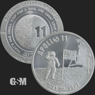 GSM Apollo 11 50th Anniversary Mondlandung 1 oz 999 Silber Silver Round
