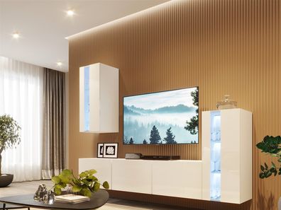 Mediawand Wohnwand 5 tlg - NEXI XL 34 - Weiss Hochglanz inkl. LED