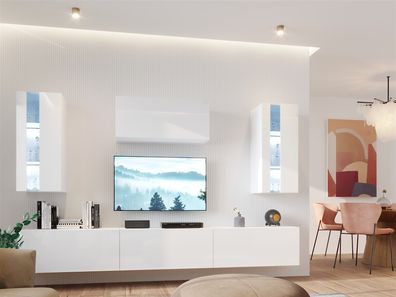 Mediawand Wohnwand 6 tlg - NEXI XL 27 - Weiss Hochglanz inkl. LED