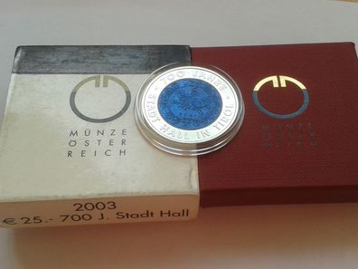 25 euro 2003 Silber Niob Österreich handgehoben Talerprägung Hall 25€ 2003 Niob Ag