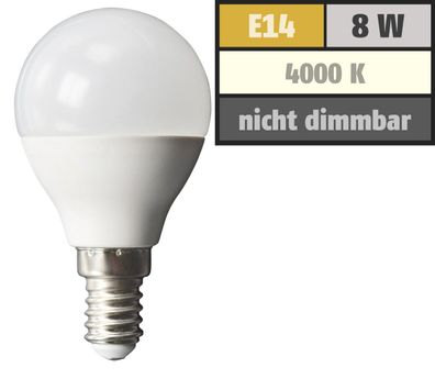 LED Tropfenlampe McShine, E14, 8W, 600lm, 160°, 4000K, neutralweiß, Ø45x88mm