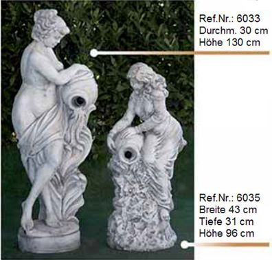 Frauen Gartenskulptur aus Weißstein auch für Wasserspiele - Ref. Nr. 6033-6035