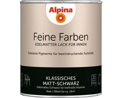 Alpina Feine Farben edelmatter Lack für Innen klassisch Matt-Schwarz 750ml