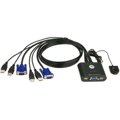 ATEN KVM Switch Kabel VGA 2 Ports USB CS22U Kabelfernbedienung Desktopswitch