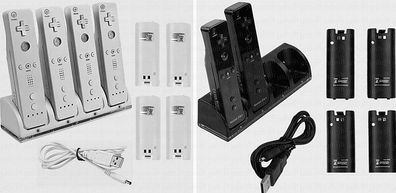 4 Fach Docking Ladestation Ladegerät + 4x 2800mAh Akku Nintendo Wii Remote Controller