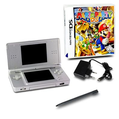 Nintendo DS Lite Handheld Konsole silber #73A + Ladekabel + Spiel Mario Party DS