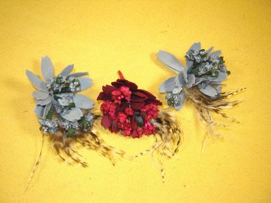 3 Stück Ansteckblüte Sträußchen Farbe grau und bordo ca 9 cm lang Hutblumen HBL1 p