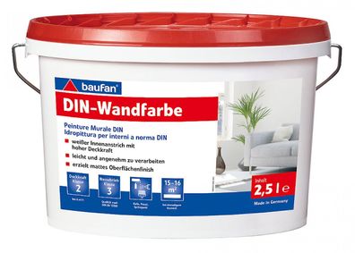 Baufan DIN-Wandfarbe 2,5 l weiß Innen-Wandfarbe waschbeständige Dispersionsfarbe