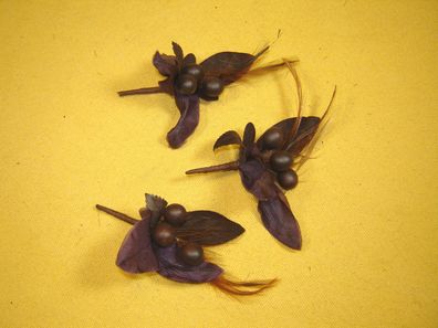 3 Stück Ansteckblüte Sträußchen Farbe aubergine braun ca 10 cm lang Hutblumen HBL6 p