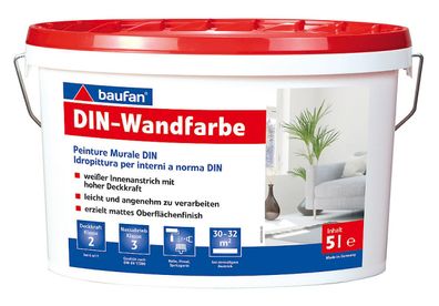 Baufan DIN-Wandfarbe 5 l weiß Innen-Wandfarbe waschbeständige Dispersionsfarbe